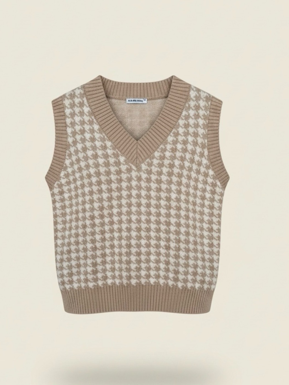 Sdencin | Heritage Houndstooth Sweater Vest | Brown & Cream